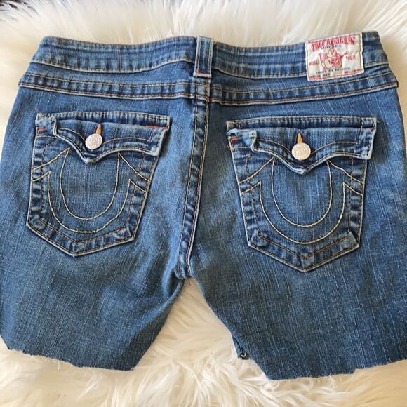True Religion Joey Man Made Denim Cutoff Shorts - Picture 4 of 13